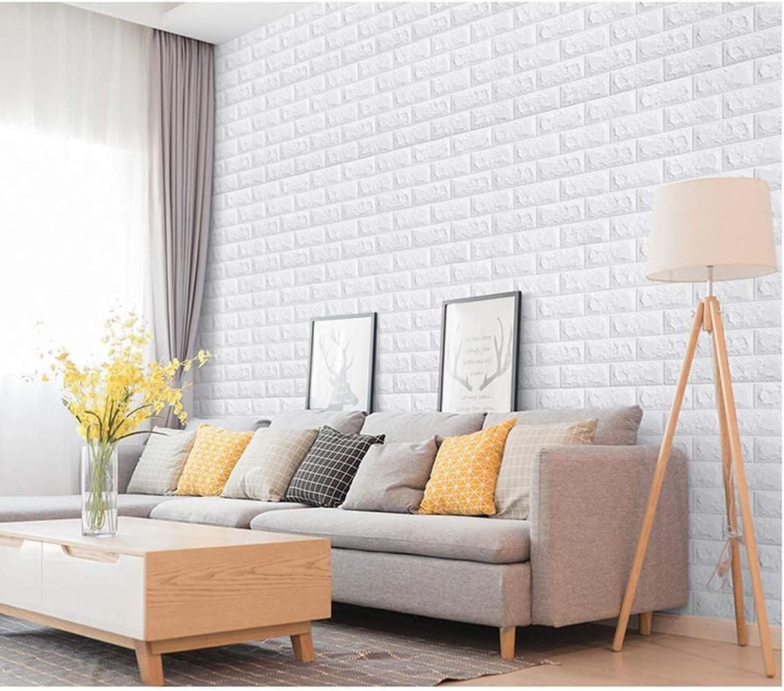 10PCS 3D Brick Wall Stickers, 59 Sq.Feet PE Foam Self-Adhesive Wallpaper Removab