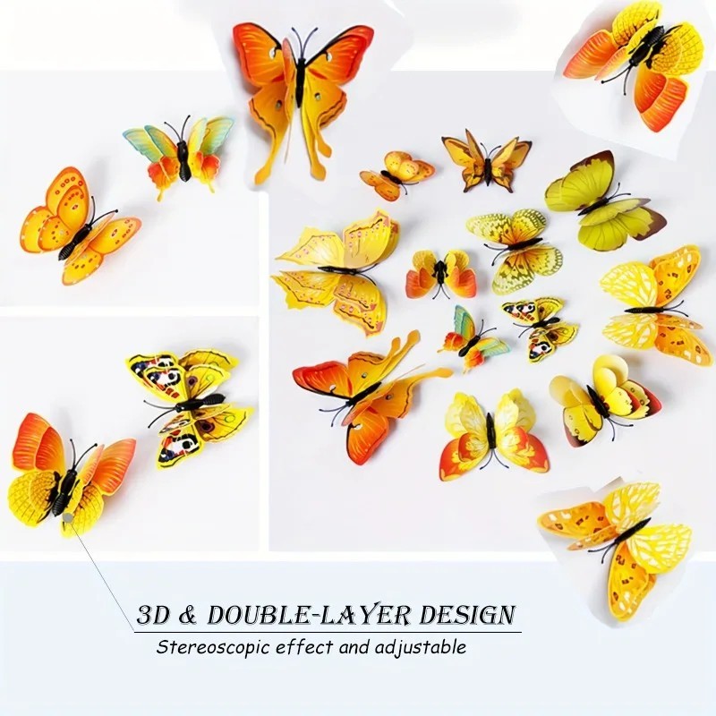 12pc 3D Butterfly Wall Decor Stickers DIY Magnetic Decals Room Party Decorations