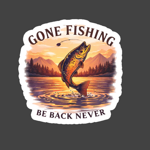 Fishing Sticker Vinyl Decal Gone Fishing Funny Lake Sunset Fisherman