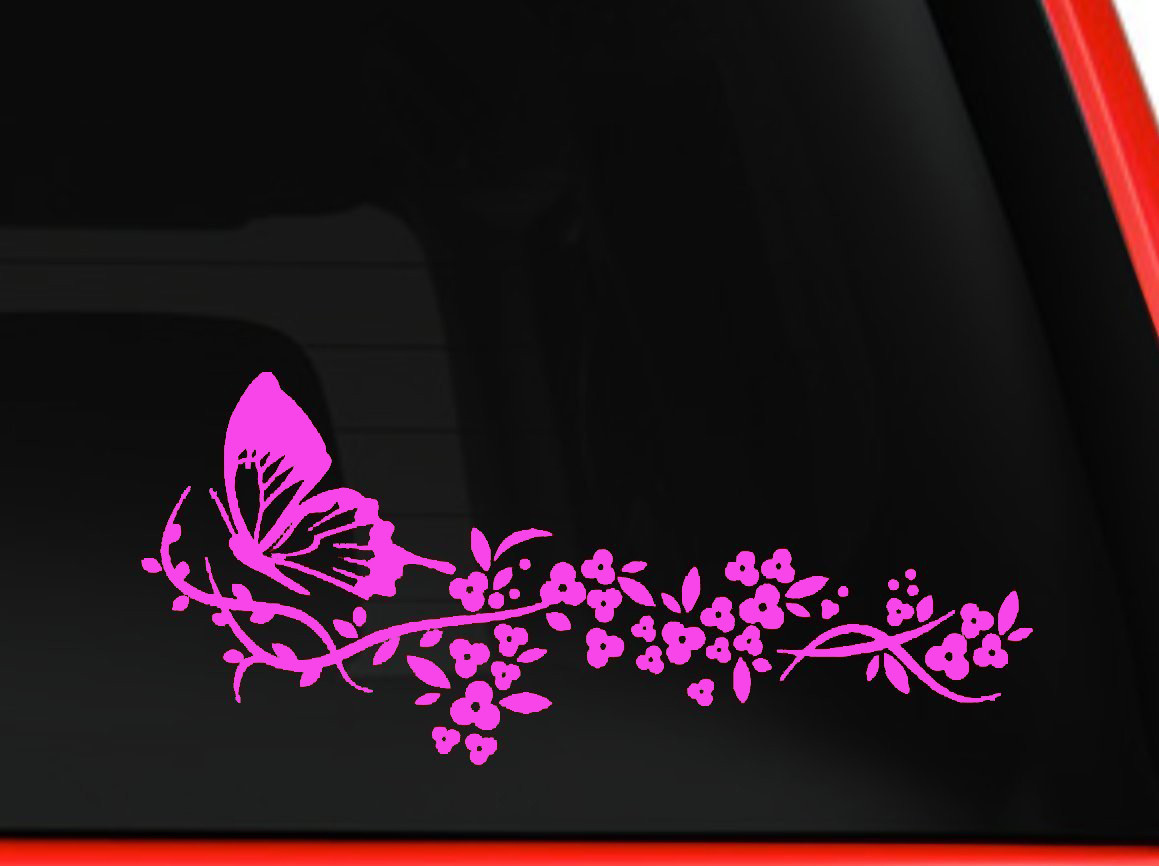 Flower and Butterfly, beautiful nature Decal Stickers Car Window Truck laptop 6"