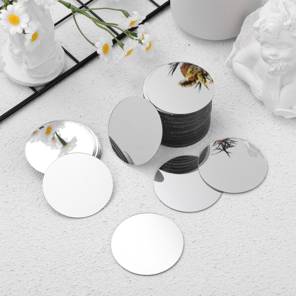60 Pcs Acrylic Small Mirror Tiles Circular Mosaic Pieces for Crafts and Decor