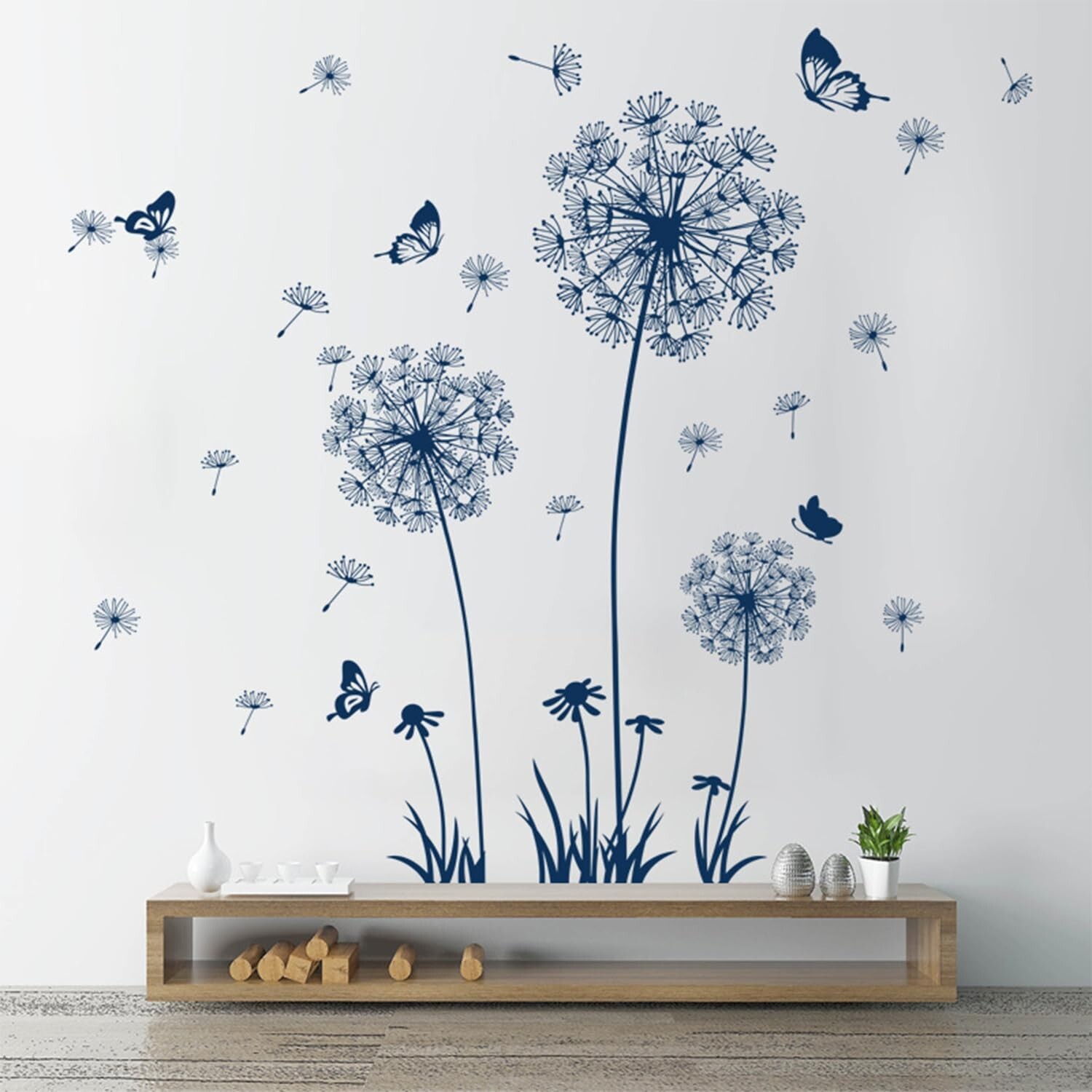 Dandelion Wall Decals Peel and Stick Dandelion Wall Stickers Blue Large Flora…
