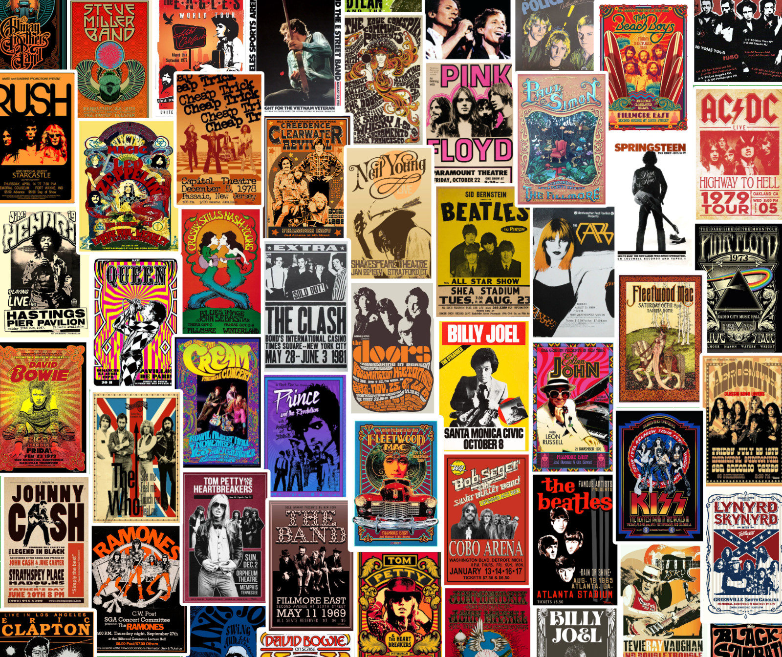 25/50 Rock Concert Poster Sticker Pack – Waterproof Vinyl – Beatles Springsteen