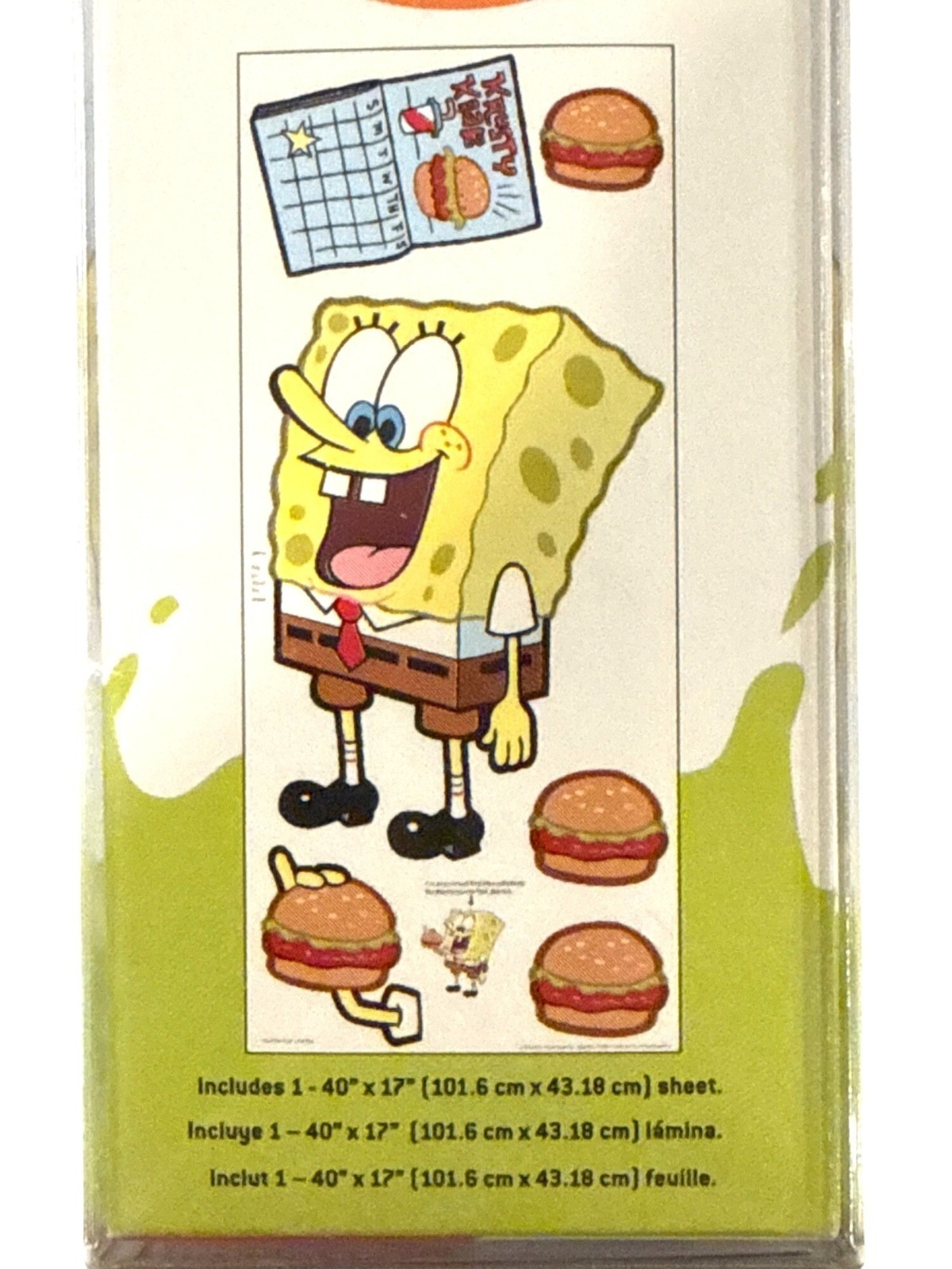 Vintage 2006 SpongeBob SquarePants Jumbo Wall Decals Reusable 40" x 17" Sheet