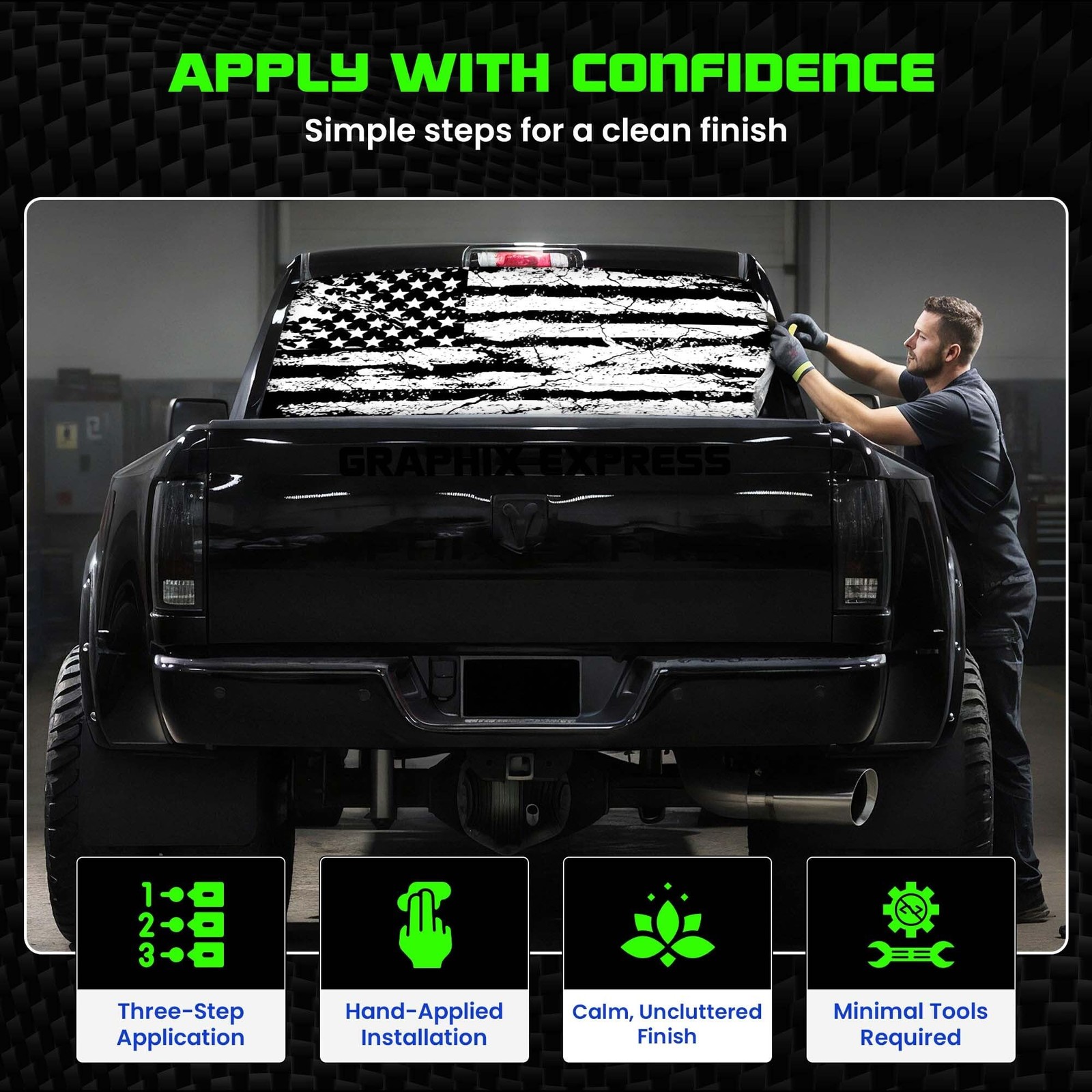 GRAPHIX EXPRESS Truck Back Window Graphics Black and White American Flag Dec…