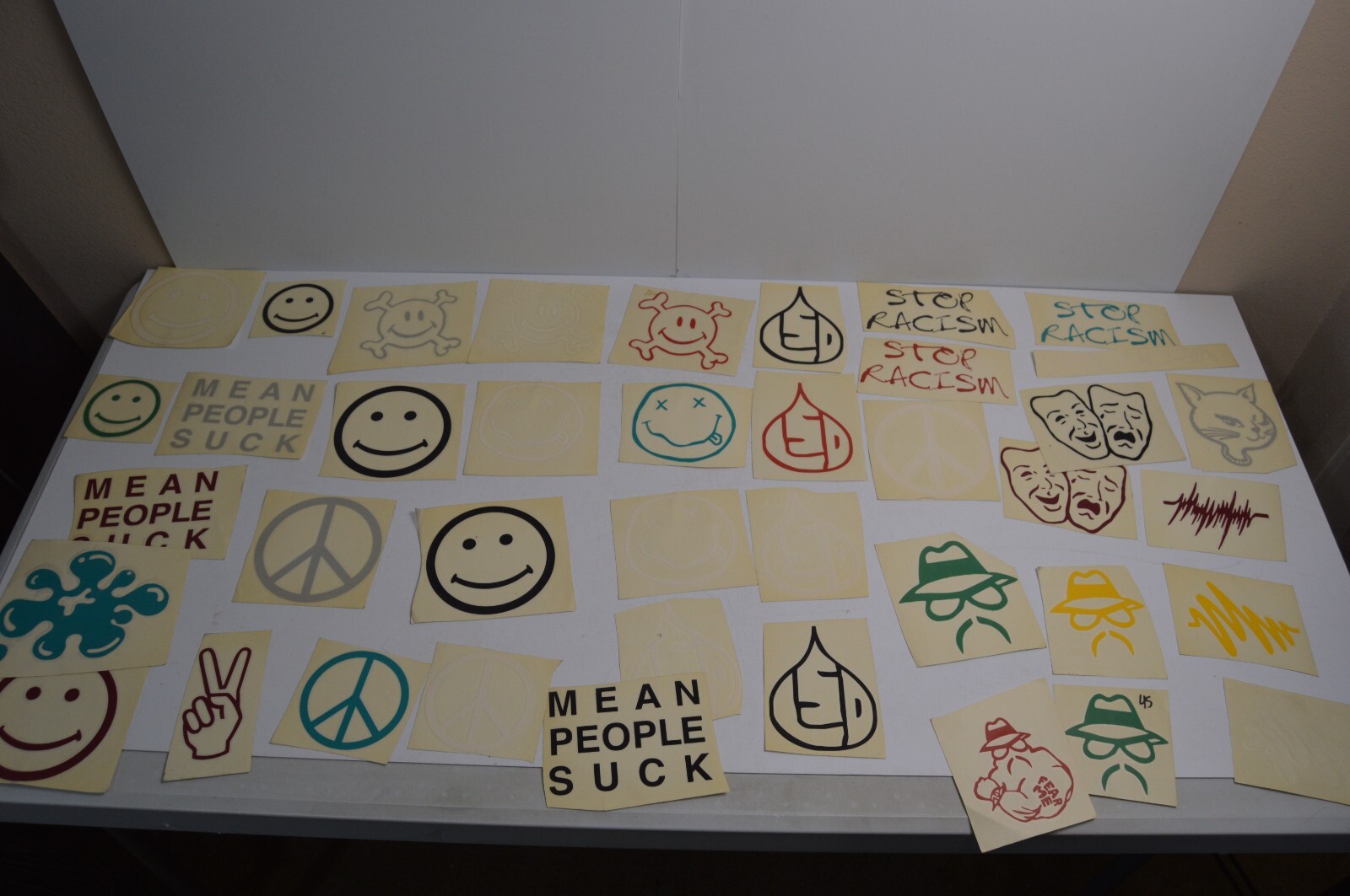 115+ Vintage Vinyl Decals Smiley Peace Stickers Lot 1990's Carnival Collectibles
