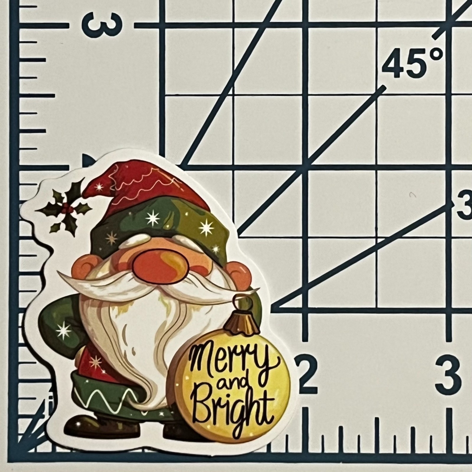 Merry and Bright Gnome Sticker Vinyl Die Cut Ornament Holiday Decal