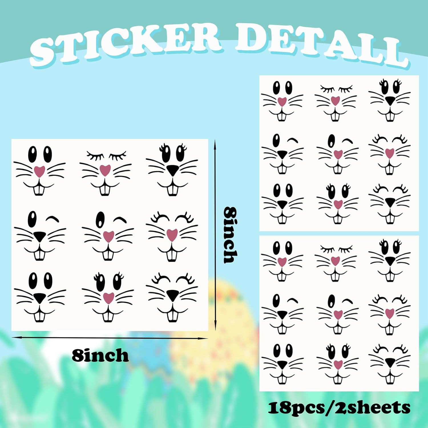 18 Pcs Easter Bunny Face Vinyl Decals – Bunny Faces DIY Craft Vinyl Art Stickers