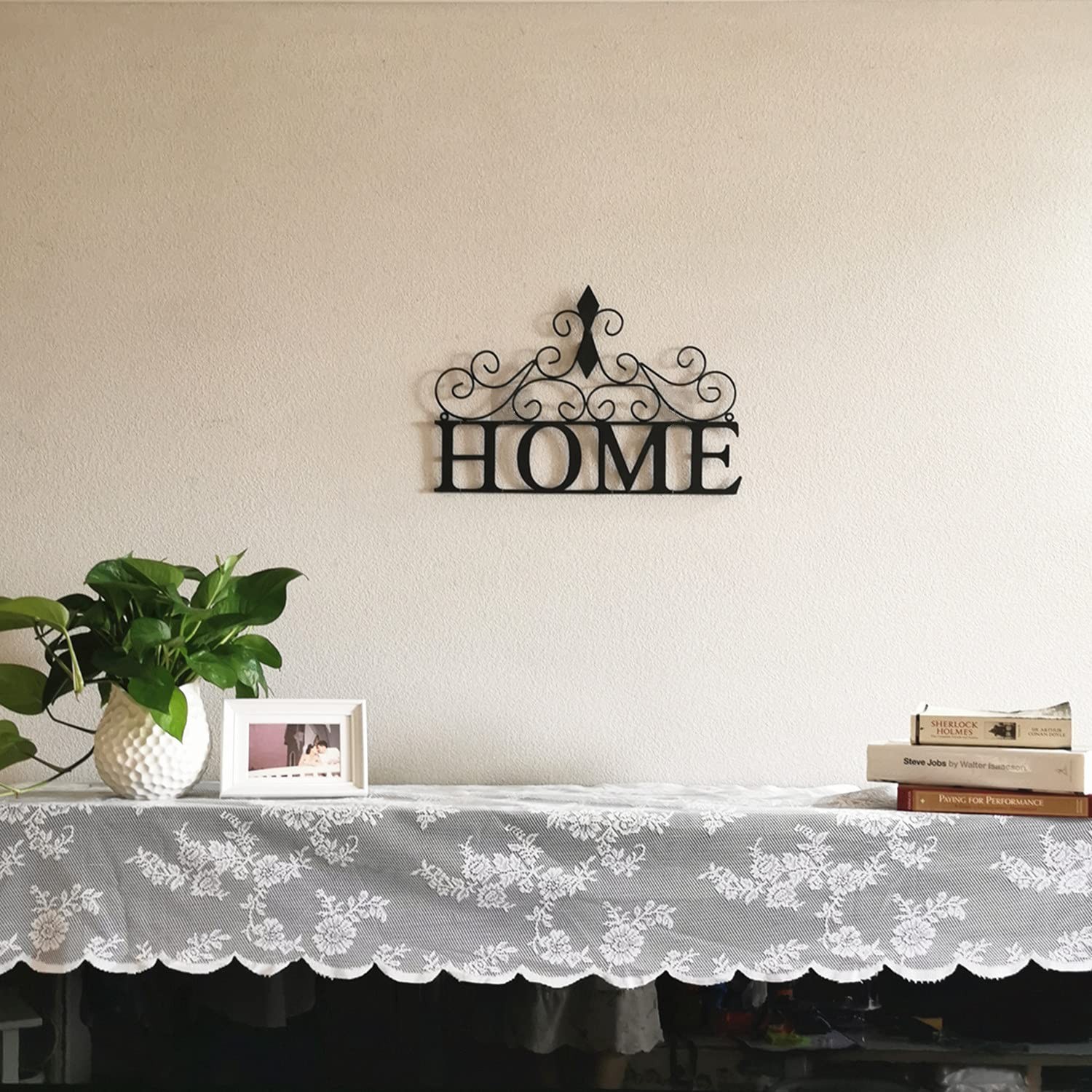 Yamfurvo Scrolled Home Word Wall Decor, Metal Wall Mounted Plaque Door Art Si…