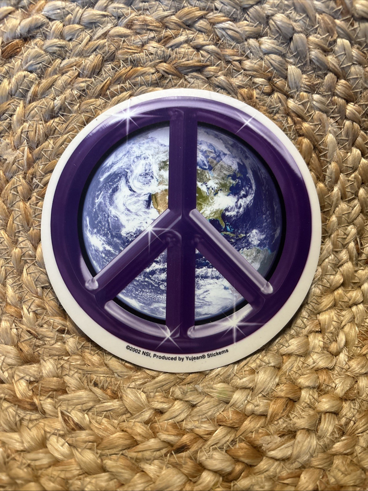 World Peace Sign Sticker Decal Hippie Window Car 5” Vtg 2002 Purple