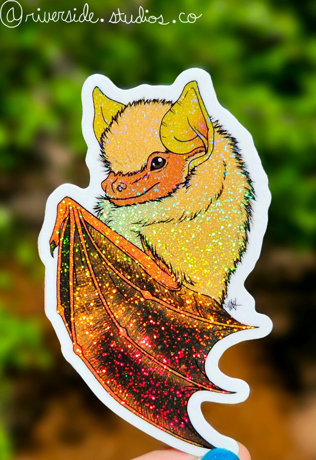 Painted Butterfly Bat Vinyl Glitter Sticker 3" Original Wildlife Art