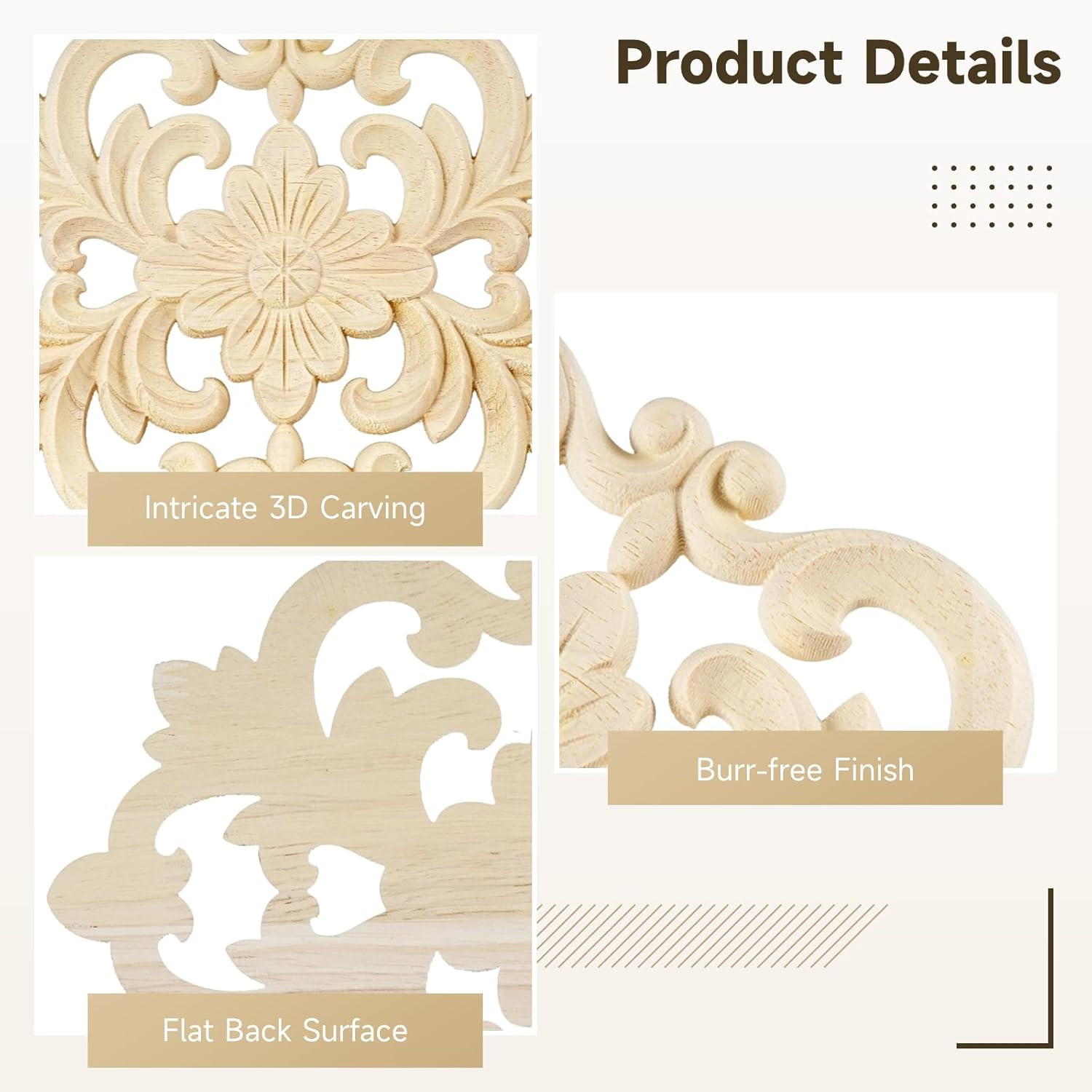 20 Pcs Wood Carved Appliques Onlays, Decorative Flower Decals for Furniture Door