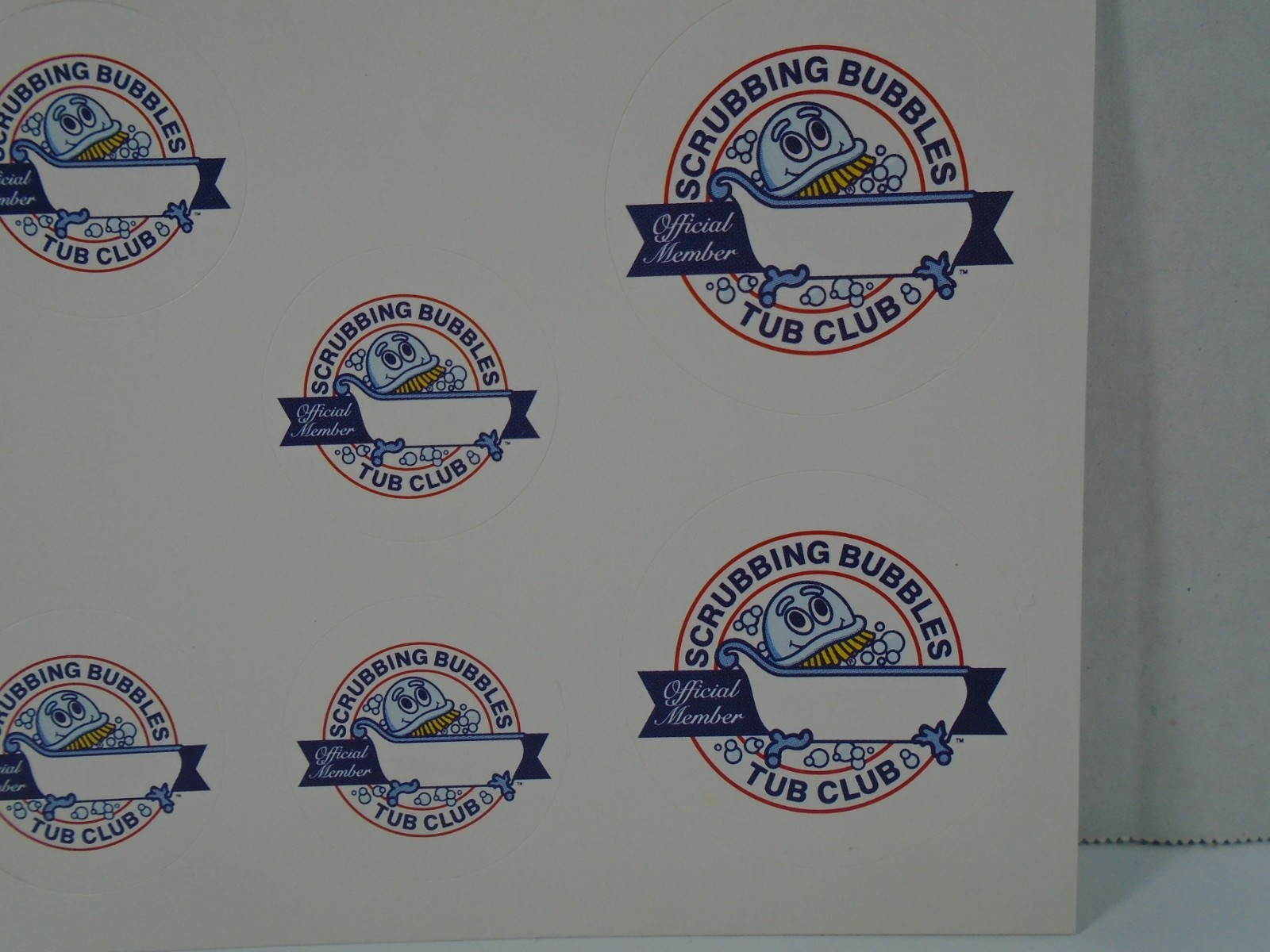 SCRUBBING BUBBLES TUB CLUB OFFICIAL MEMBER STICKER SHEET (NEW)