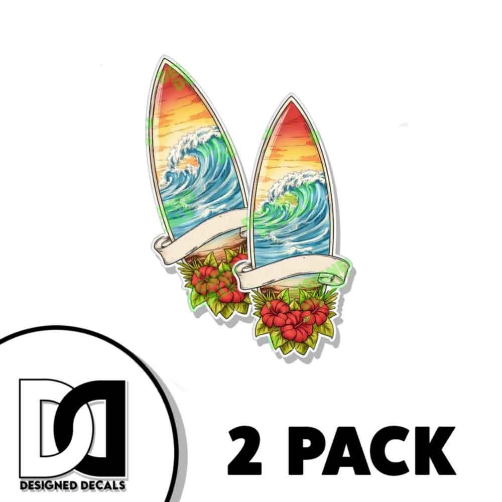 Surf Board Vinyl Sticker Florida Tropical Vinyl Decal Sticker 2 PACK