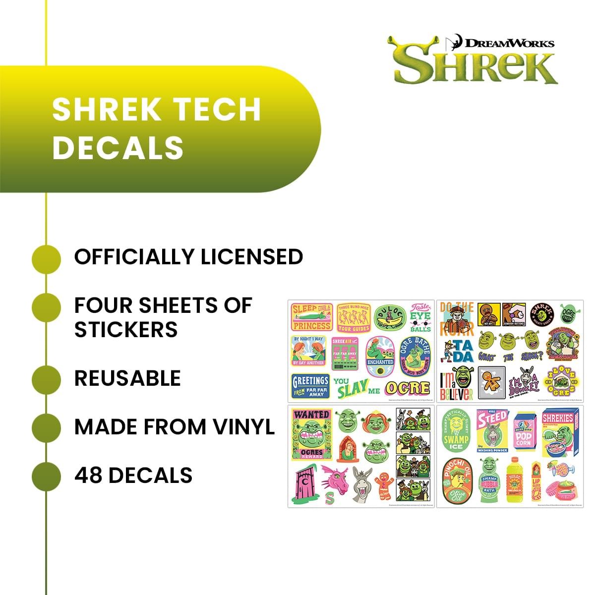 Shrek Reusable Tech Decal Stickers | 4 Sheets