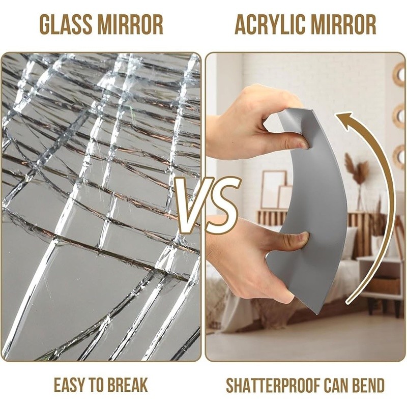 Self Adhesive Acrylic Mirror Tiles 2MM Thick Reflective Wall Decoration New