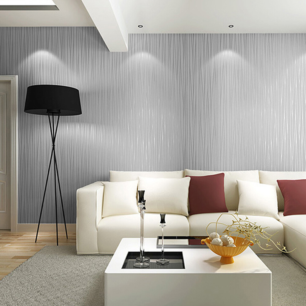10M 3D Textured Wallpaper Roll Non-Woven Plain Stripe Wall Sticker for Bedroom