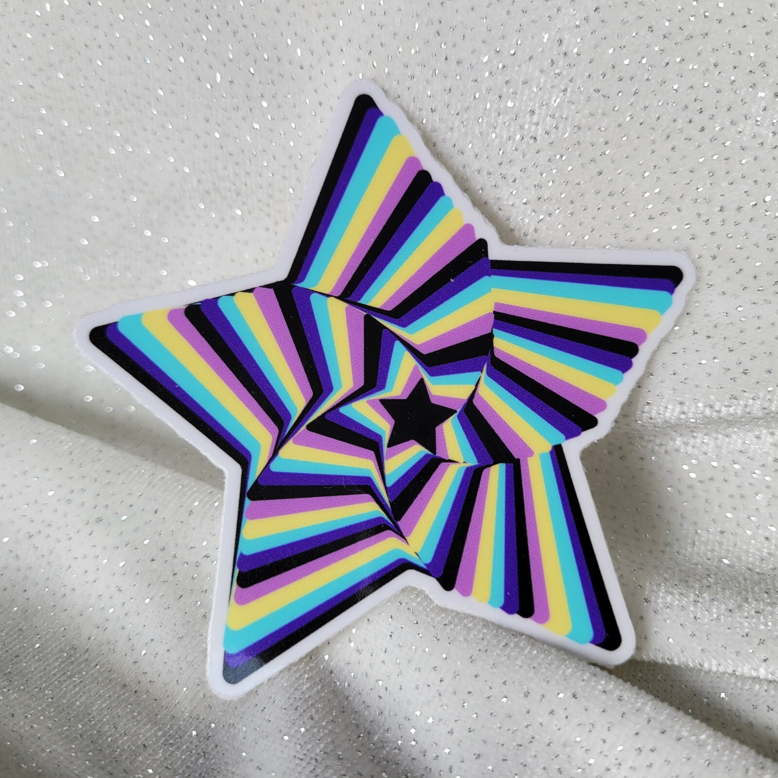 STKR081 Black Purple Aqua Yellow Pink Twisted STAR Shaped Sticker | Psychedelic