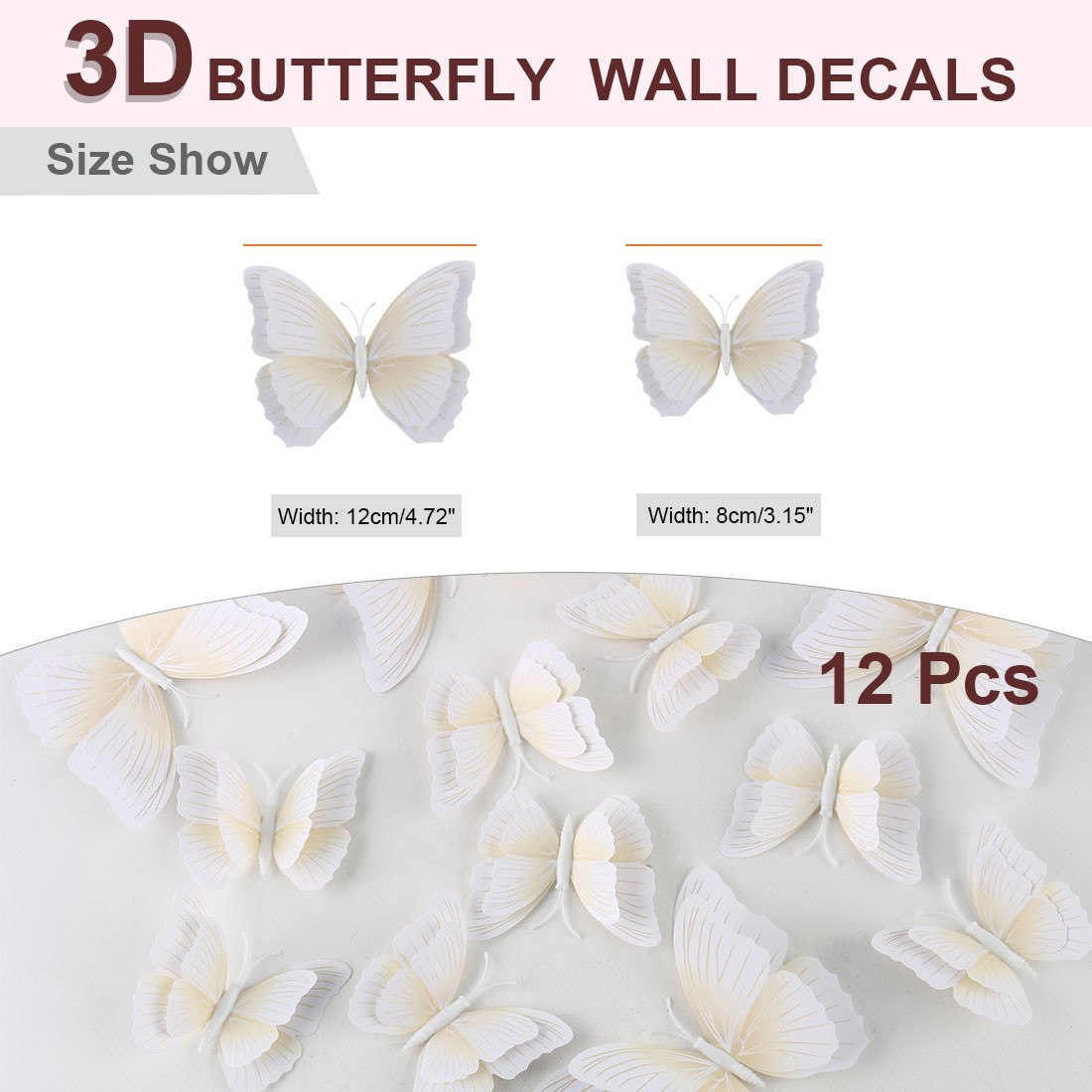 12pcs 3D Butterfly Wall Stickers Fresco Stickers for Room White