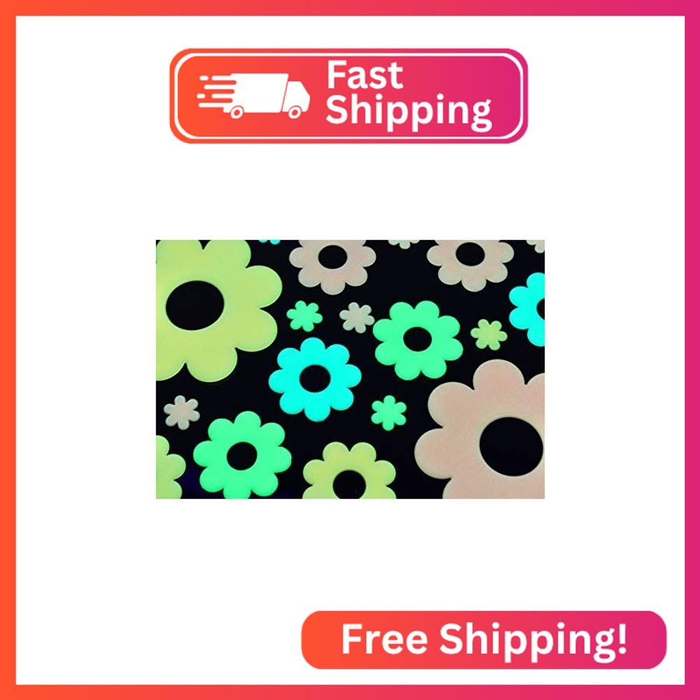 DirectGlow 24 Piece Glow in The Dark Flowers Multicolor Wall Decor