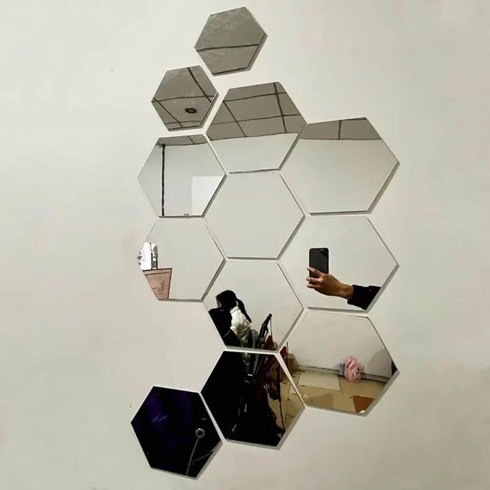 Hexagon 3D Acrylic Mirror Wall Stickers DIY Self-Adhesive 6/12PC Home Decoration