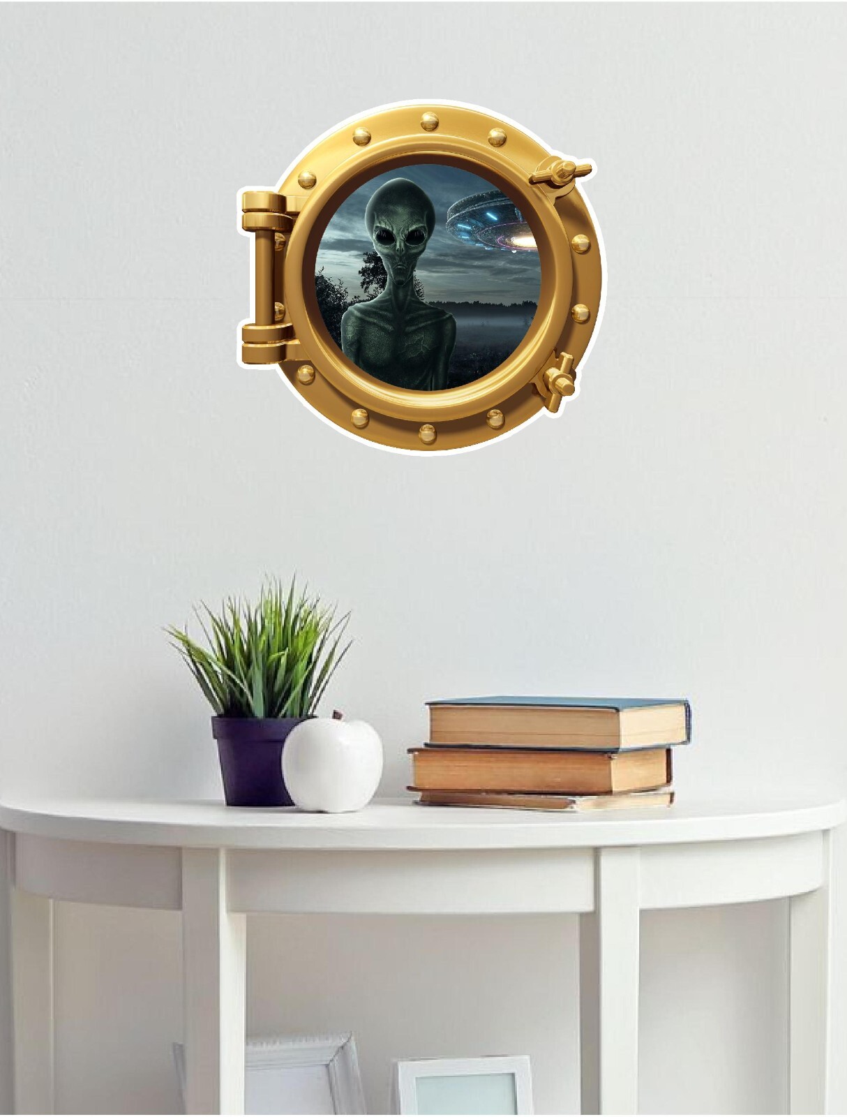 Alien Landing Area 51 Porthole Wall Sticker Eerie Scary Design High Quality