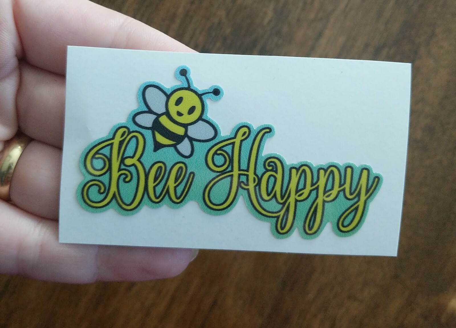 Bee Happy Sticker Printed Vinyl Decal 3×1.5" Spring Summer Bees Love Peace