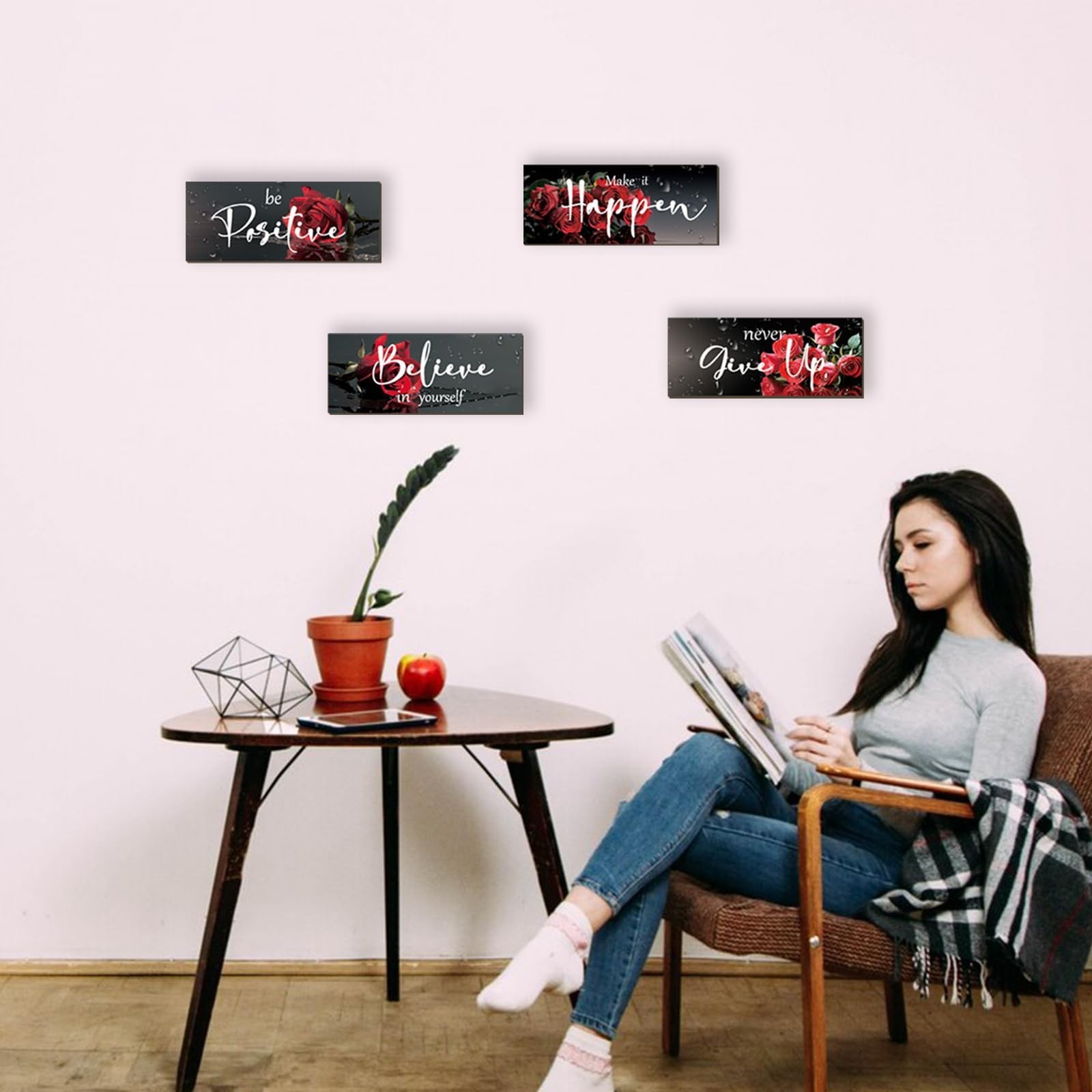 4 Piece Red Wall Decor Set Inspirational Red Black Decor for Bedroom Bathroom…