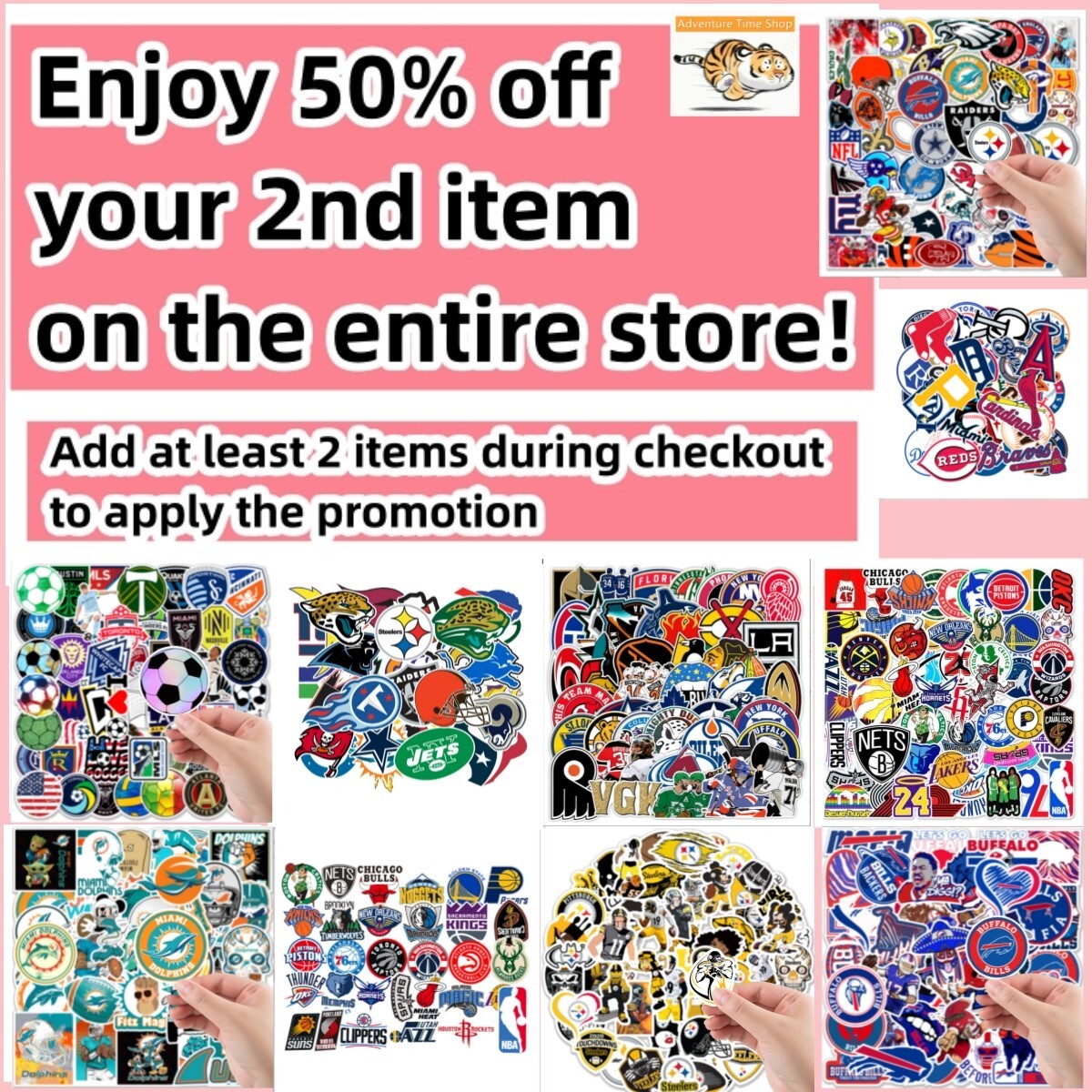 50 Pcs Stickers NFL MLB NBA Soccer Teams LOGO Sports " Buy One get 2nd 50% Off "