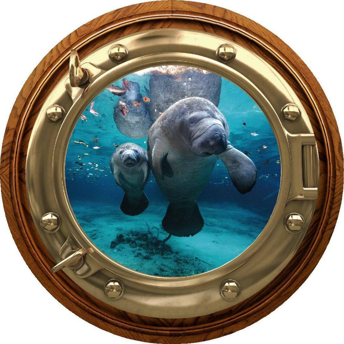 PortScape MANATEE & CUB Sea Porthole 3D Window Wall Decal Vinyl Wall Sticker