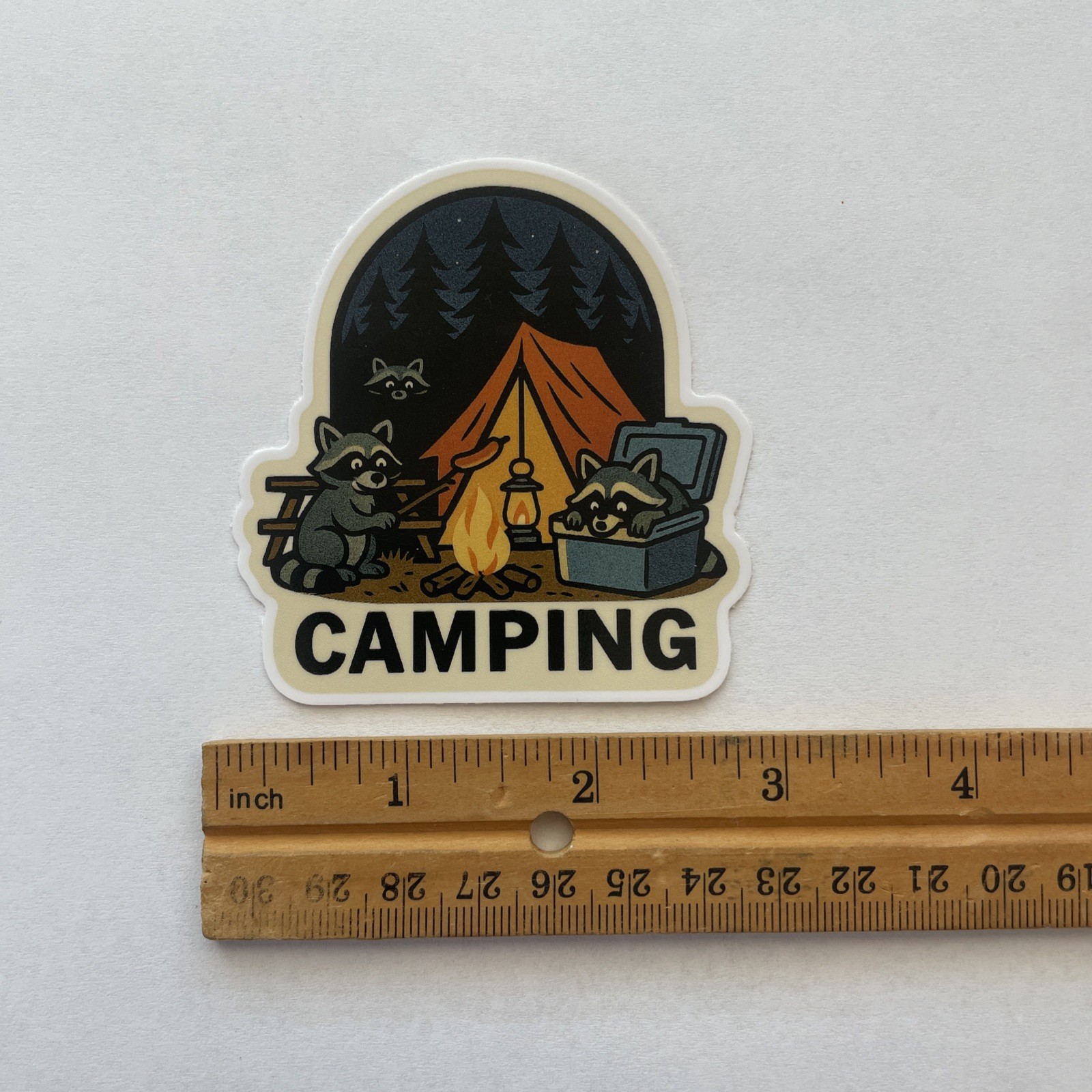 Mischievous Funny Raccoon Tent Camp Fire Camping Sticker