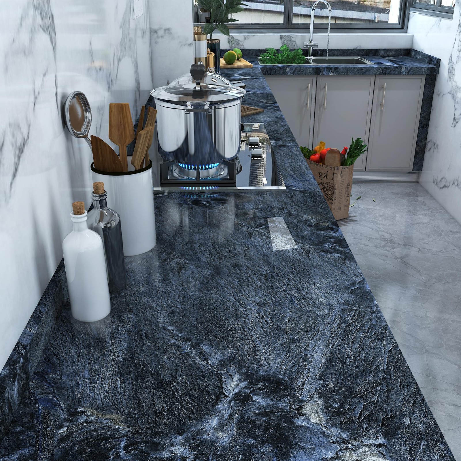 Dark Blue Marble Contact Paper Marble Wallpaper Granite Counter Top Peel and …