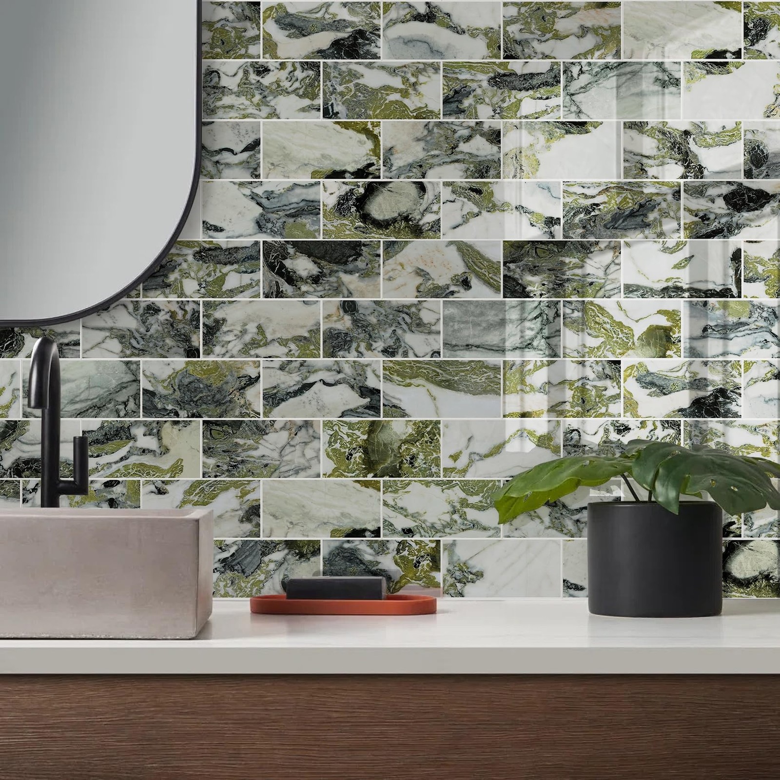 100-Piece Glossy Ice Green Peel and Stick Backsplash Tile,3"x6" PVC Subway …