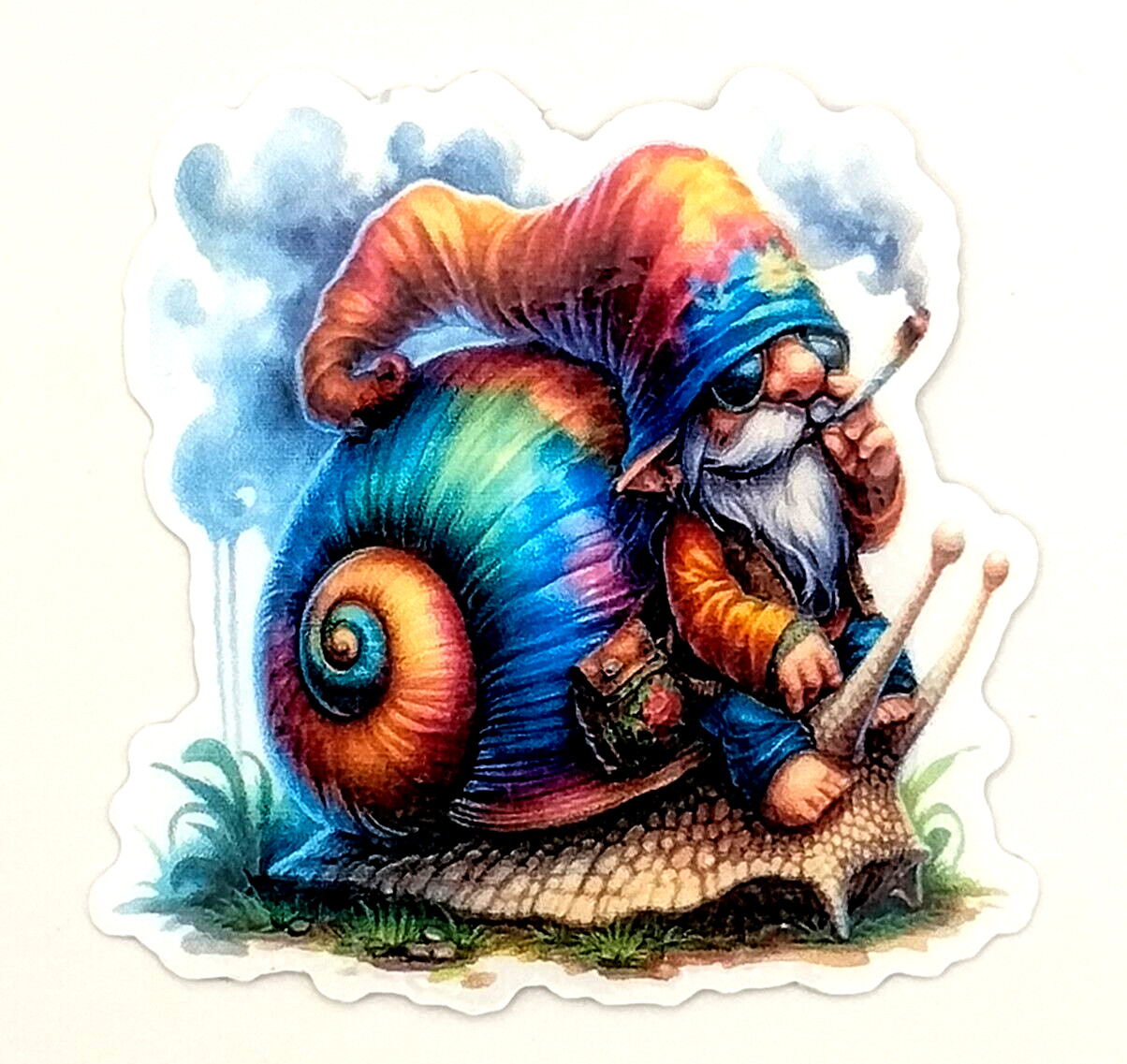 Gnome Snail Weed Smoker Vinyl Sticker Stoner Laptop Weatherproof Hippie Retro