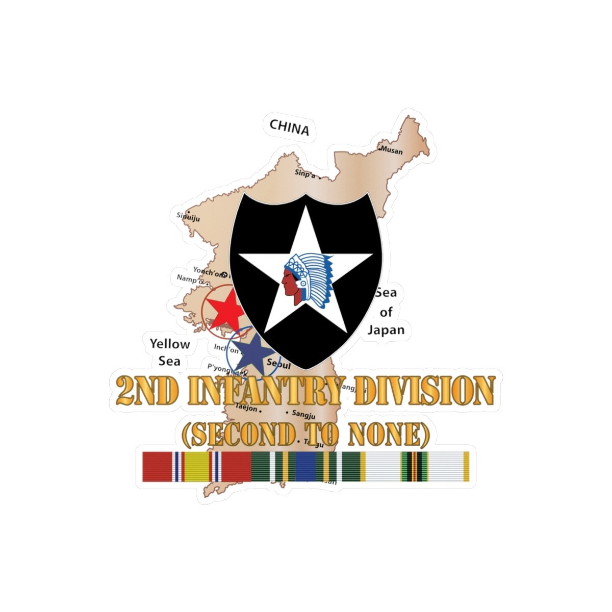 Kiss-Cut Vinyl Decals – Army – Korea Map – 2nd Infantry Div – Second to None w S