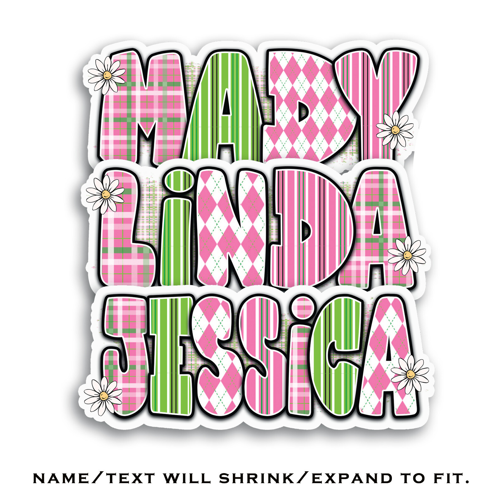 Custom Name Stickers • Waterproof Vinyl • Cute Stitched • Pastel Plaid Aesthetic