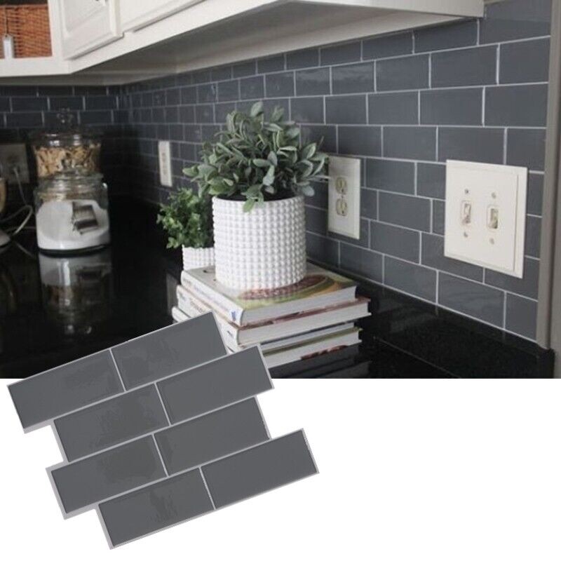 10pc. 3D Gray Subway Tile Peel And Stick Self Adhesive Wall Sticker Home Decor