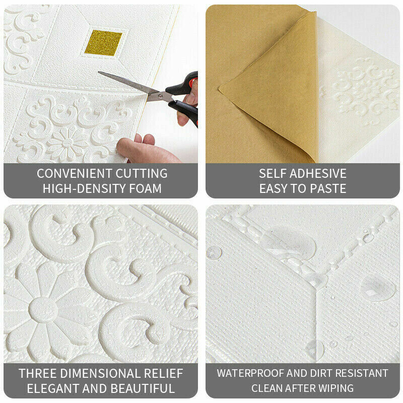 10Pcs 3D Wall Panels Self-adhesive Tile Brick Sticker Waterproof Foam Wallpaper