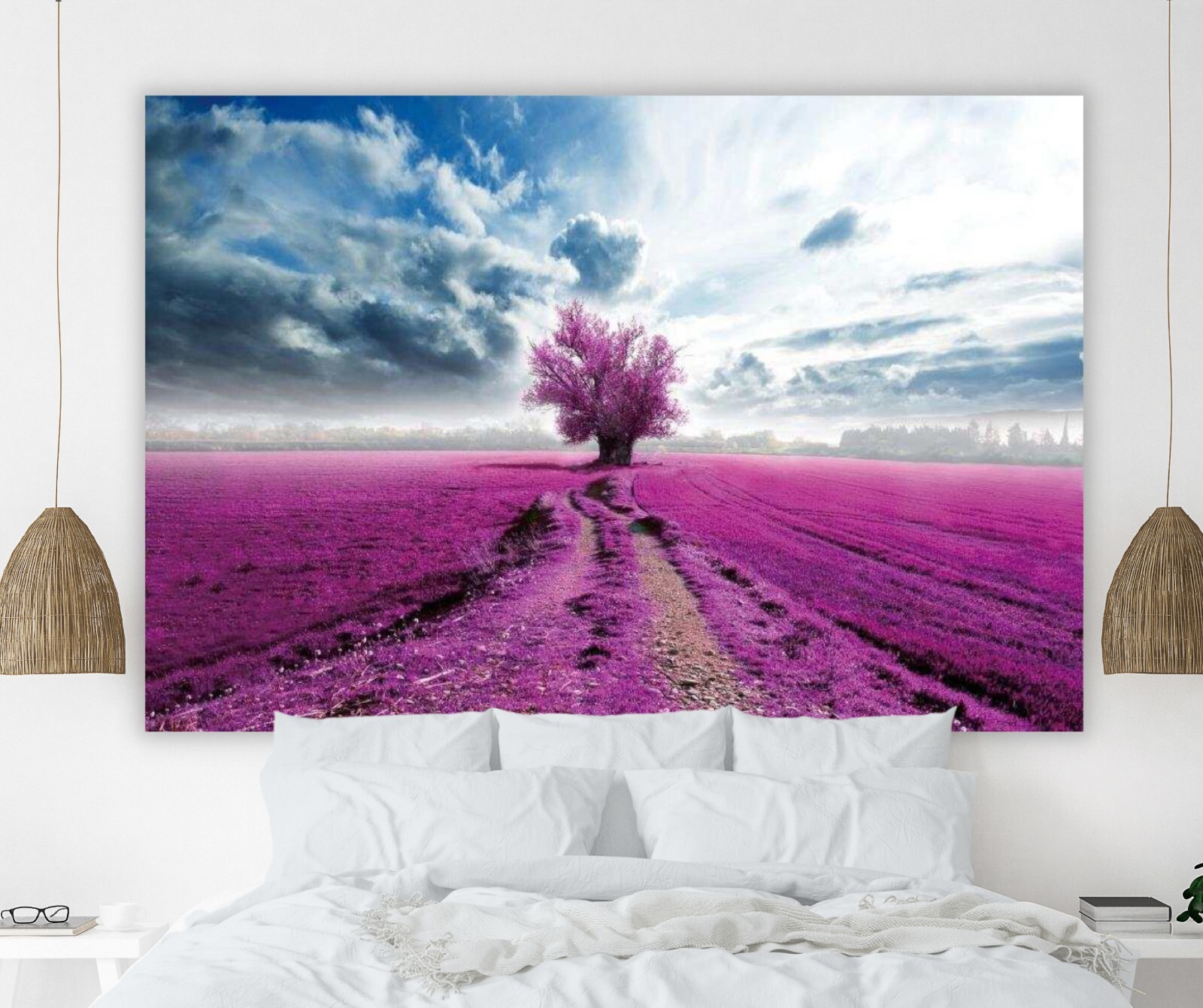 Boho Display Wall Art Decor; Bohemian Lavender Fields Large Bedroom Artwork