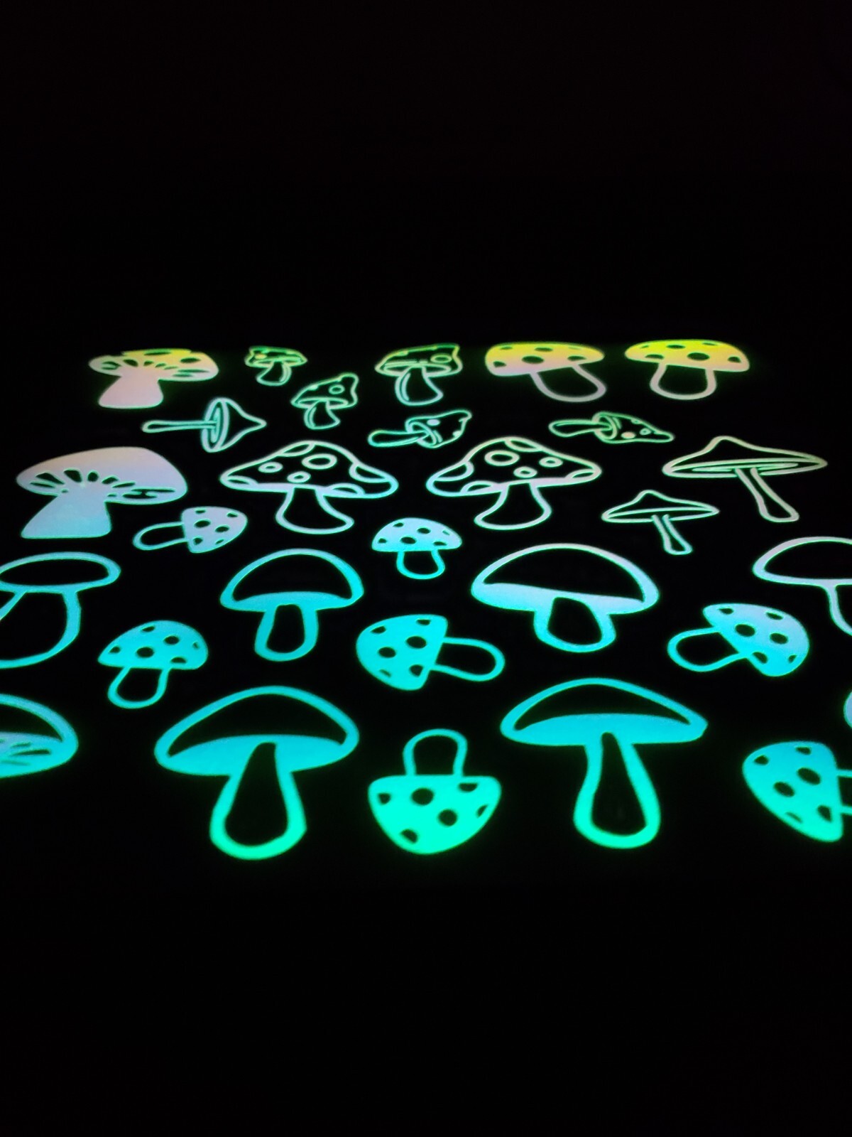 Glow In The Dark Vinyl Decals Trippy Shrooms Decor Lit Stickers New Full Sheets