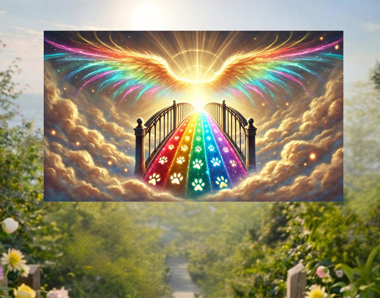 Angel Wings, Rainbow Bridge & Paw Prints WINDOW CLING Size 10.6" Vinyl