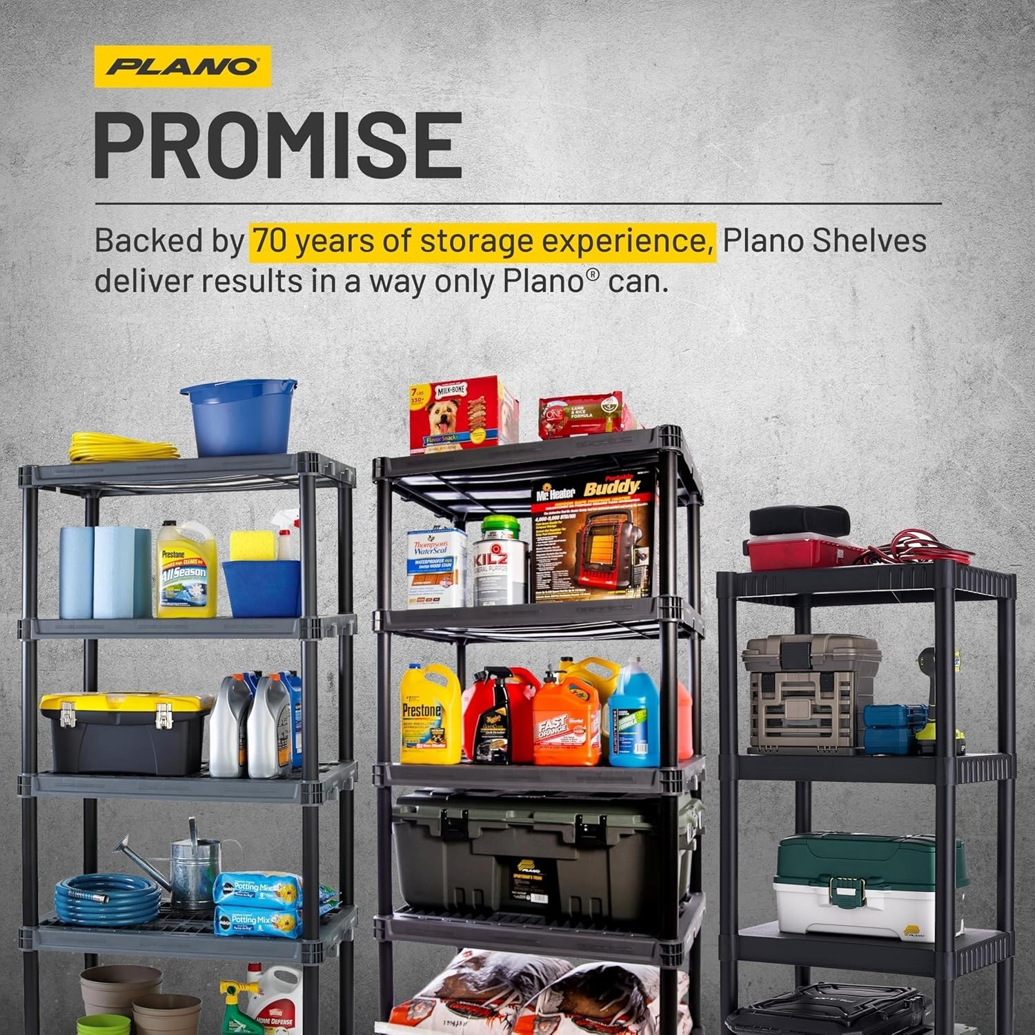 4-Shelf Plastic Storage Shelves, 48” X 23” X 14”, 200Lb Capacity, Pantry, Office