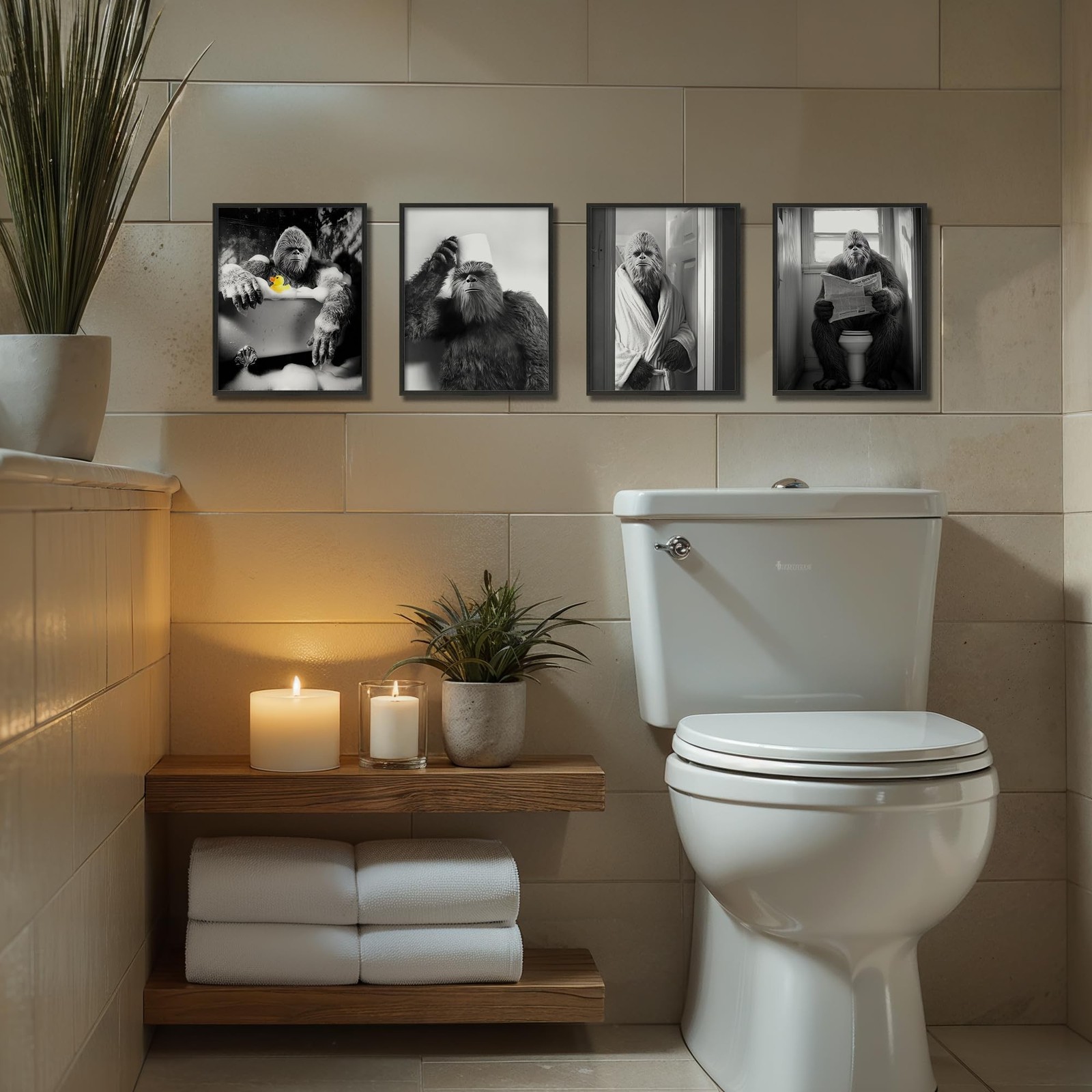 DEQSX Funny Bigfoot Bathroom Decor Wall Art Prints Set of 4, Farmhouse Animal…
