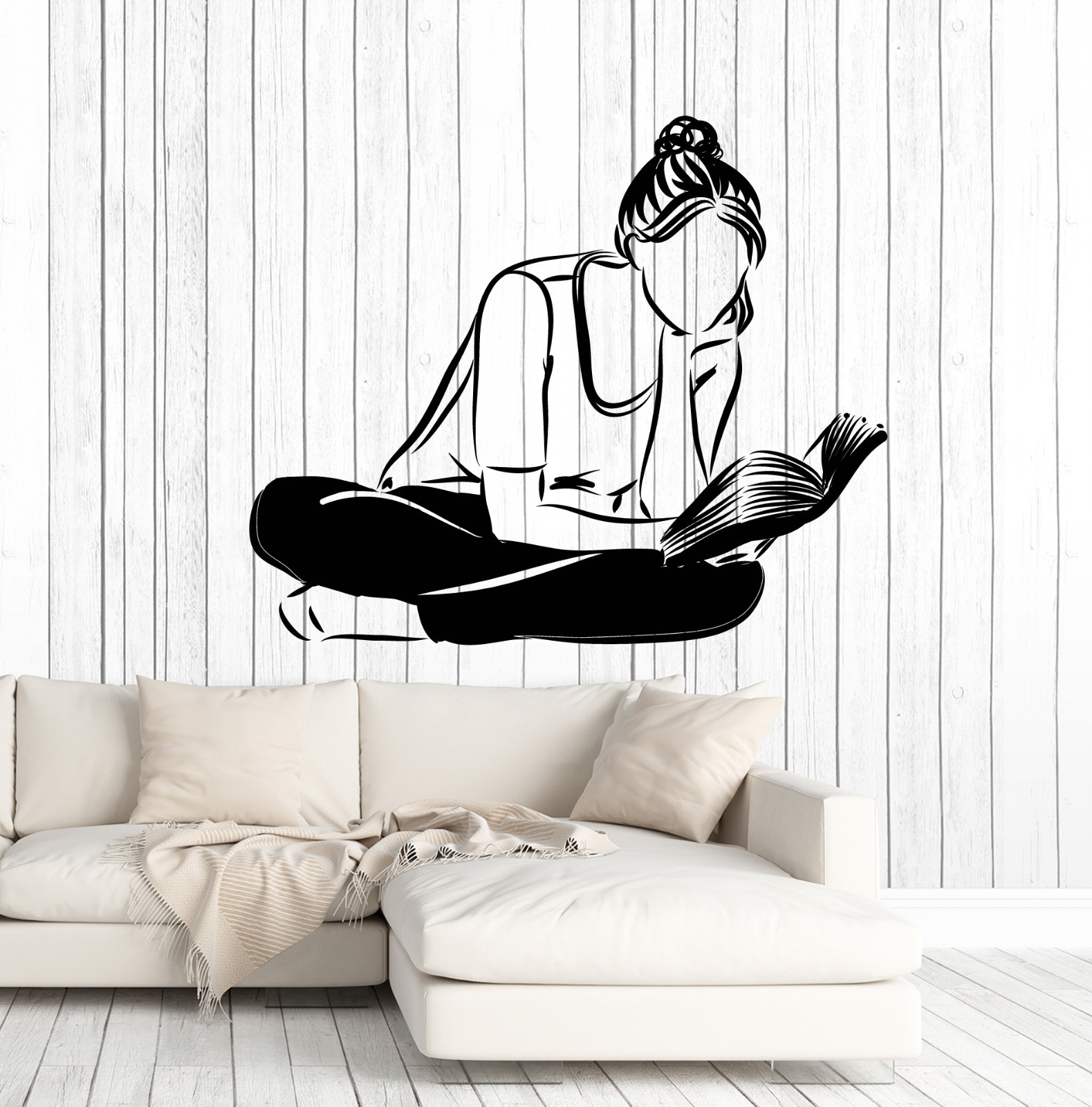 Wall Vinyl Decal Girl Book Reading Library and Home Interior Decor z4591