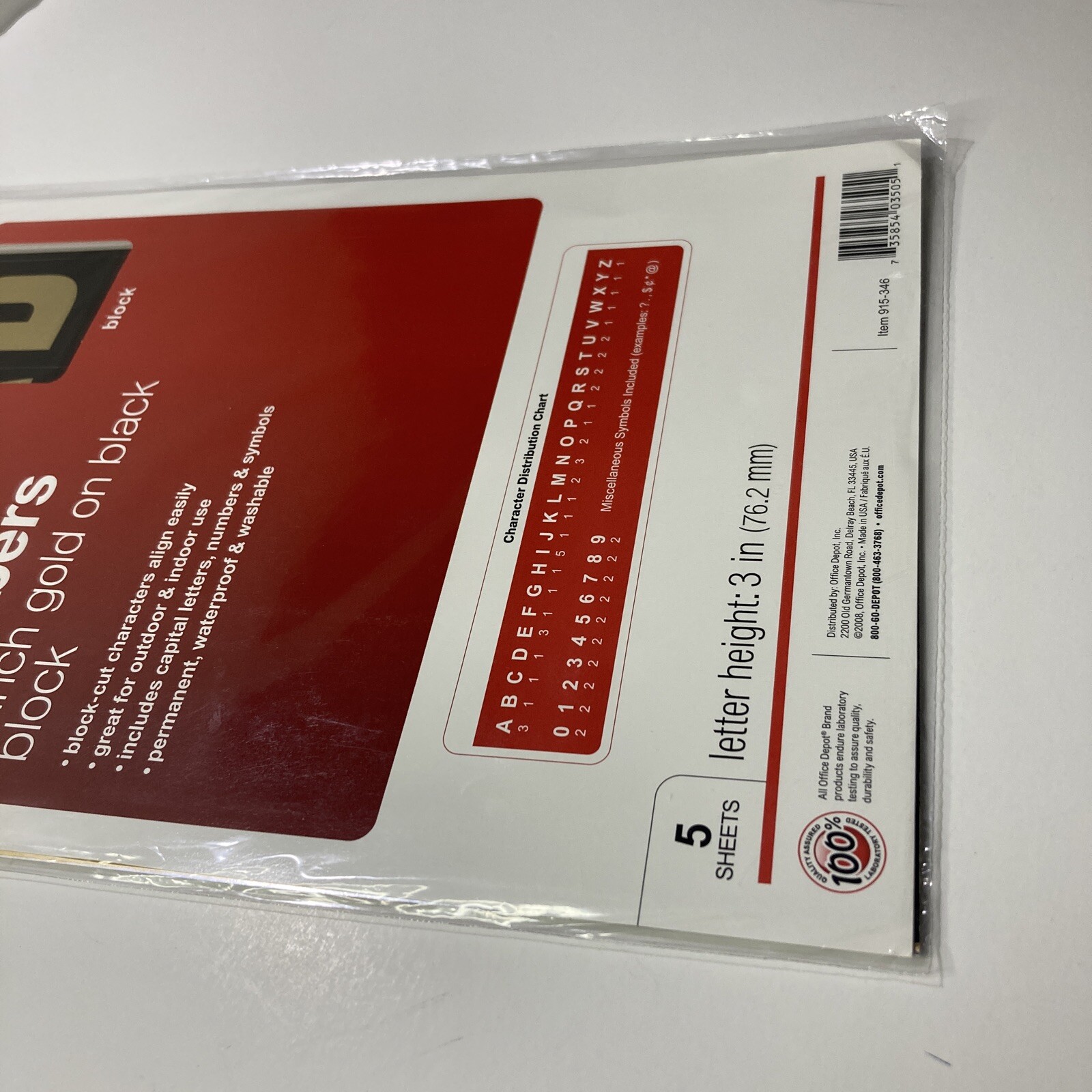Adhesive Permanent 3" Block Letters & Numbers, Gold