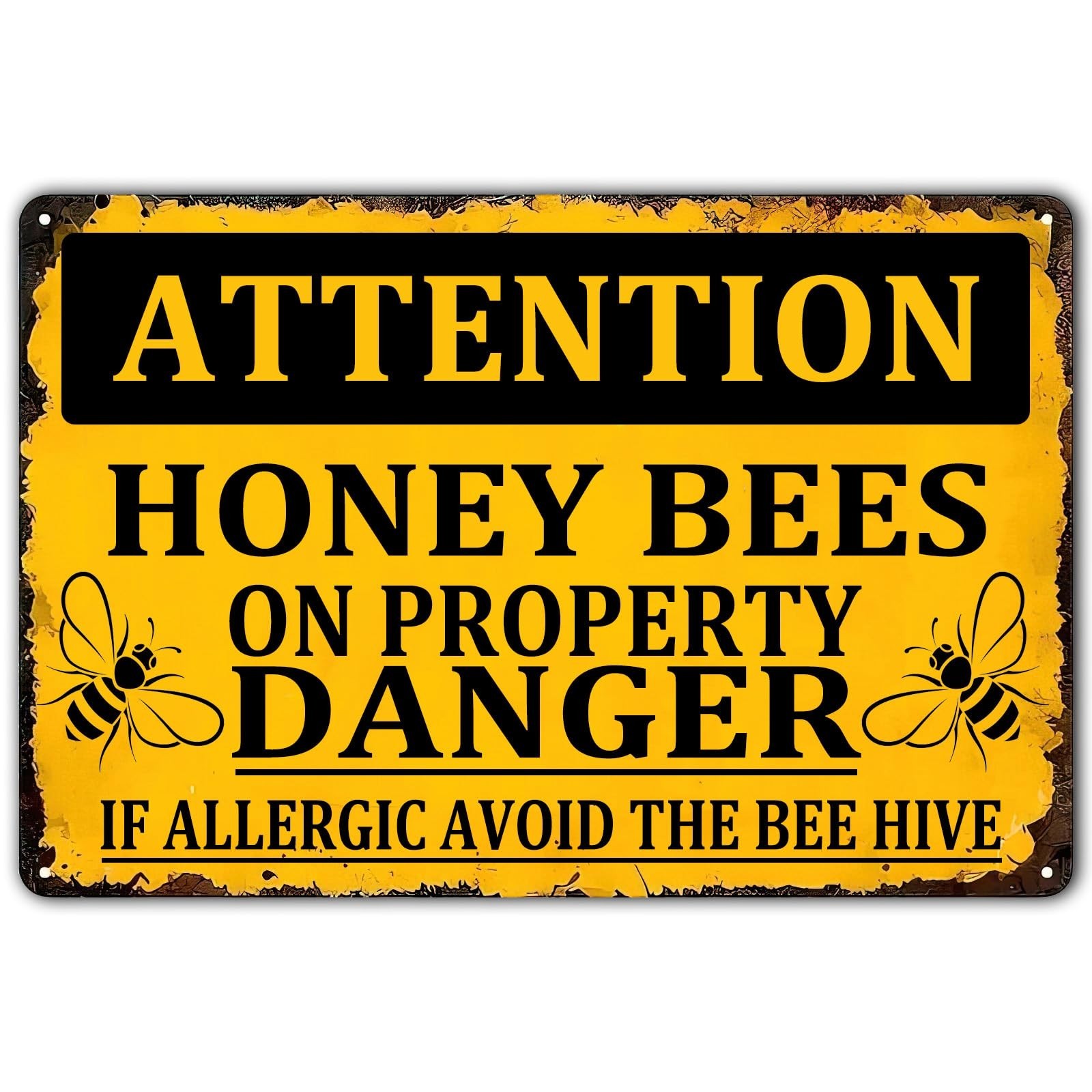 Honey Bee Decor Vintage Metal Sign,Attention Honey Bees On Property Danger Vi…