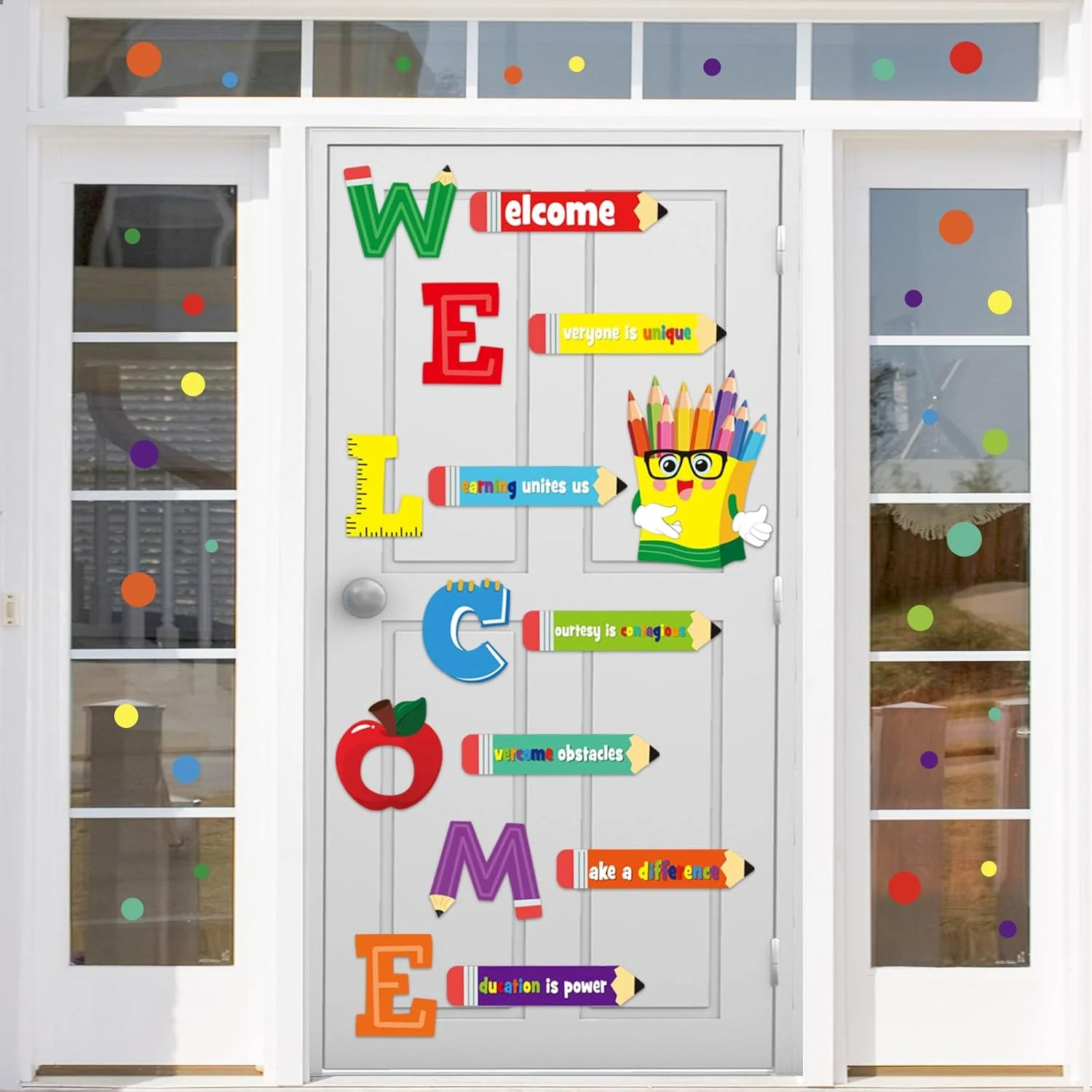 Cinrobiye Welcome Window Door Clings Stickers,Welcome Poster for Classrooms Door