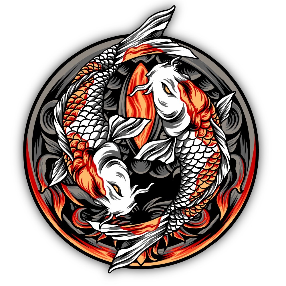 Yin Yang Koi Fish Art Cut To Shape Vinyl Sticker