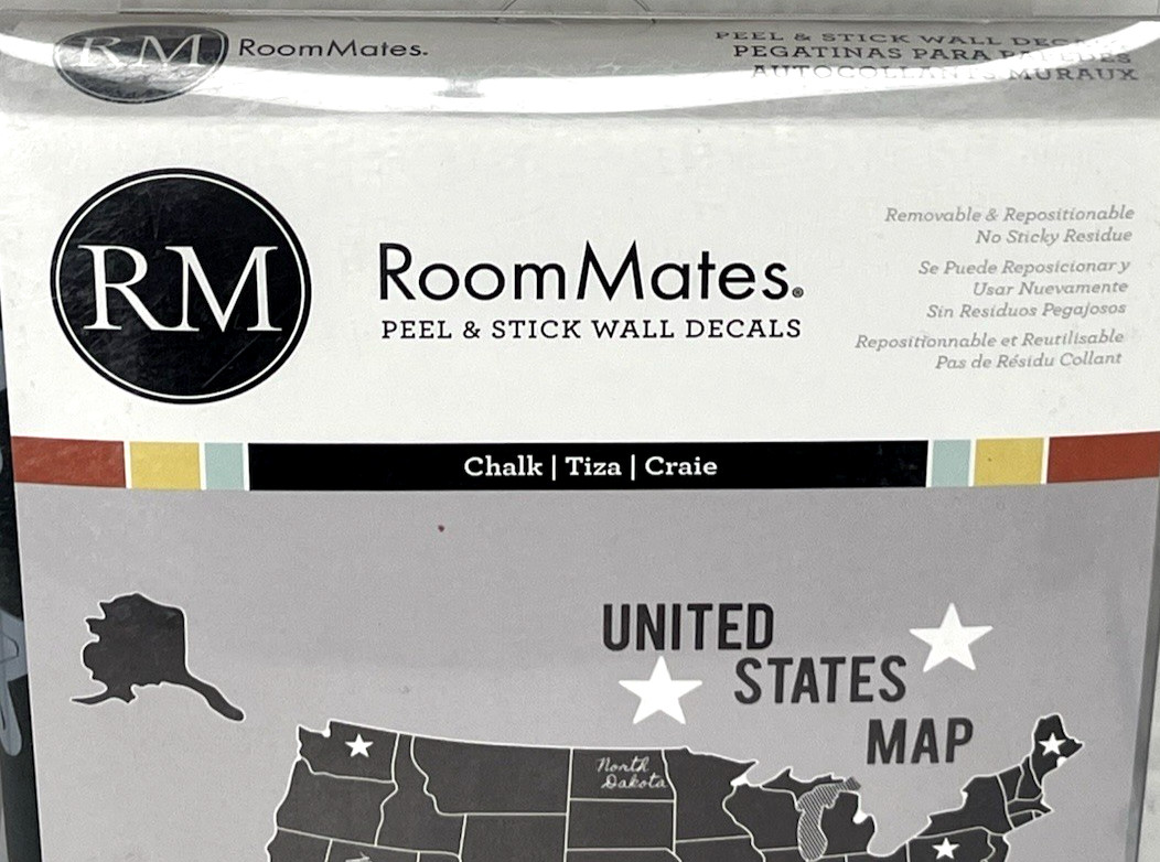 RoomMates Giant Wall Decals United States Map Chalk Board w/ Chalk Peel & Stick