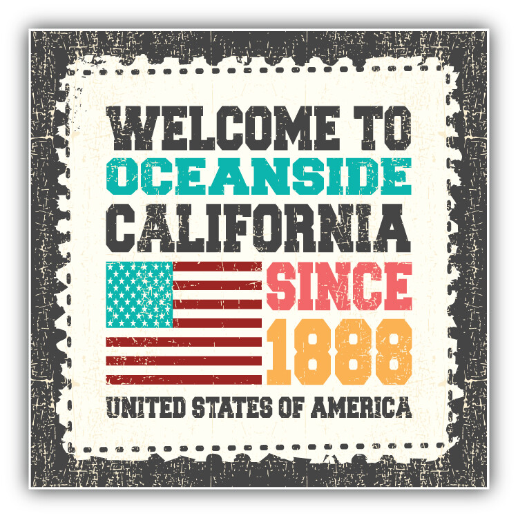 Oceanside Grunge Travel Postage Stamp Car Bumper Sticker Decal